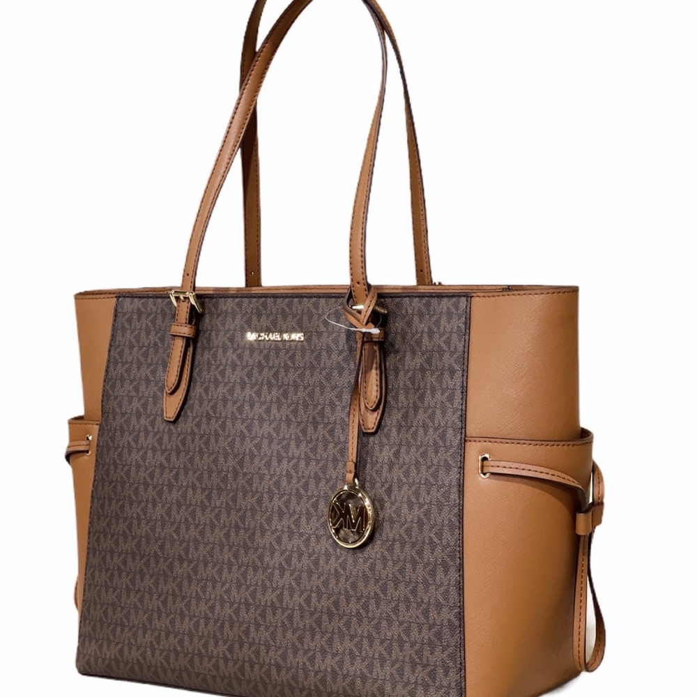 Michael Kors Gilly Large Jet Set Travel Drawstring Tote Brown MK Signature - Picture 5 of 6